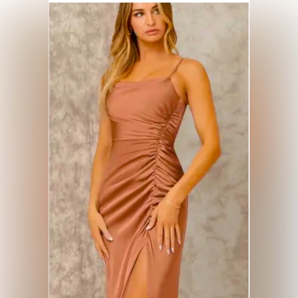 Elegant Ruched Tan Dress